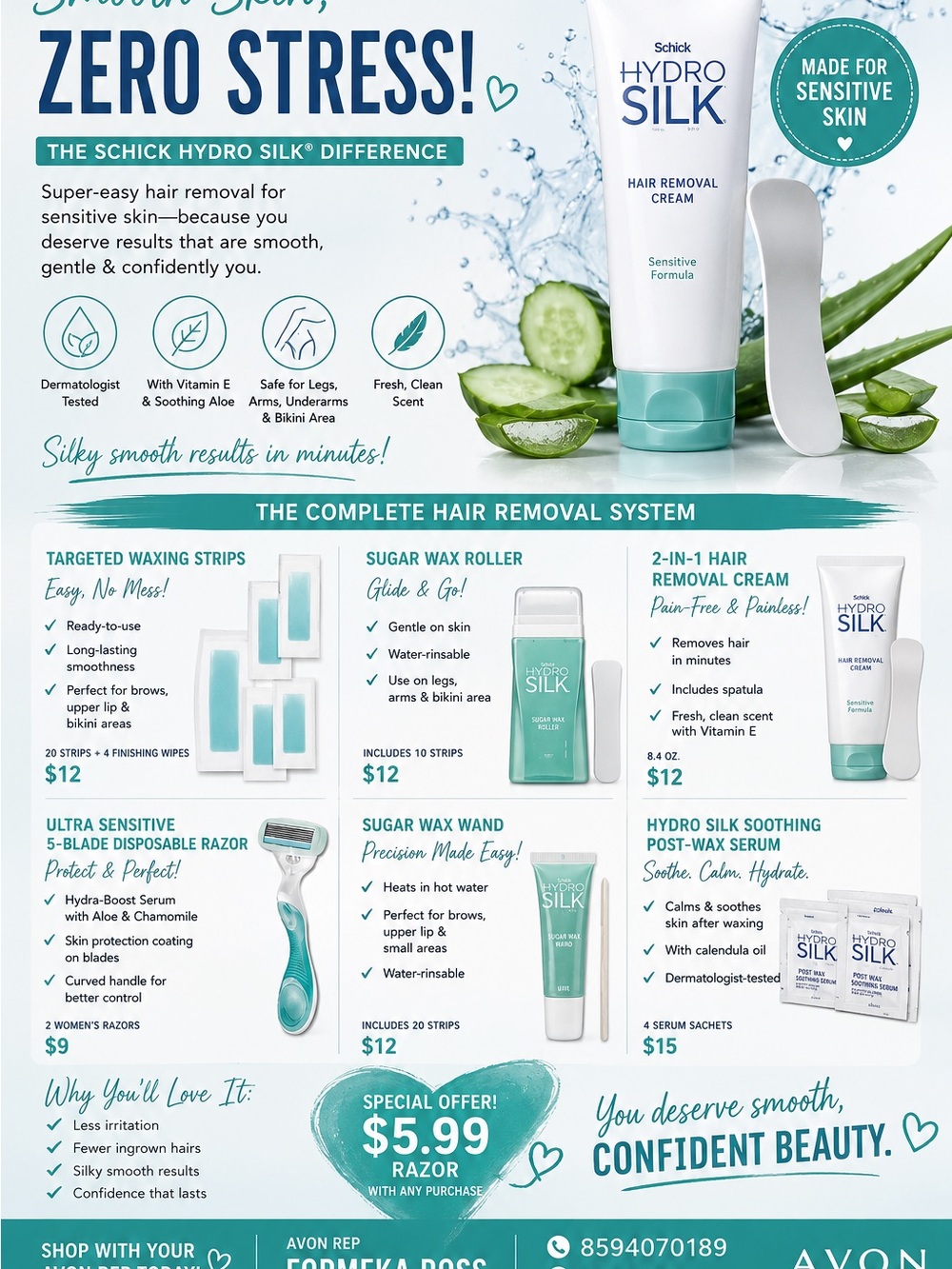 Avon Hydro Silk Hair Removal Set - White, Teal, Green